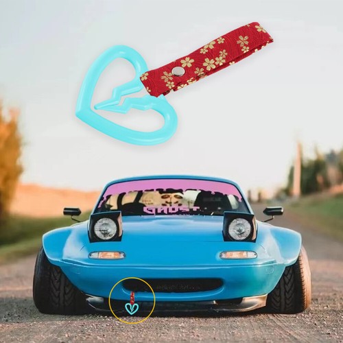Light Blue S Broken Heart JDM Ring Tsurikawa Car Handle Strap -Red Flowers Nylon - Picture 5 of 8