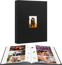 Photo Album 4x6 360 Photos with Memo, Leather Frame Black 