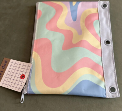 Pep Rally By Staples. W/ Zippers NWT Blue/pink Pencil Pouch. For 3 Ring Binders