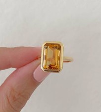 14k Yellow Gold Natural Yellow Citrine Gemstone Solitaire Engagement Ring