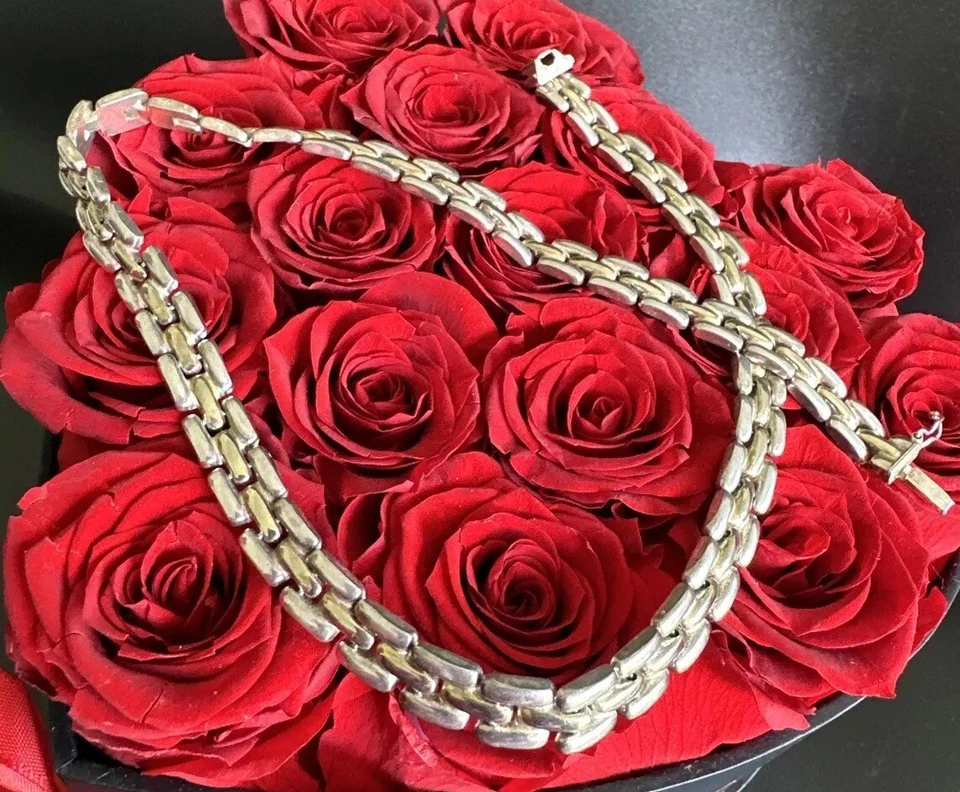 Collar de cadena de dos colores de plata de ley 925 de oro y plata firmado M Italia 10 mm Foto 2 de 4