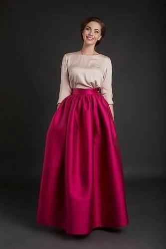 Suave e Impresionante Falda Larga de Tafetán Rosa para Mujer con Un Bolsillo Cada Ocasión