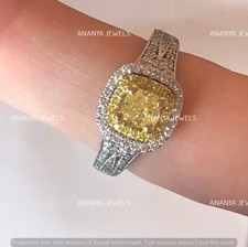 2.80 CT Cushion Cut Lab-Created Citrine Halo Wedding Ring 14K White Gold Plated