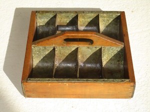 Antique Primitive Wood Handle Divided Caddy Carrier Tray Tool Storage Tote Box