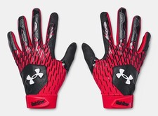 Under Armour Men's UA Clean Up Baseball Batting Gloves 1378764-001 BLK/RED