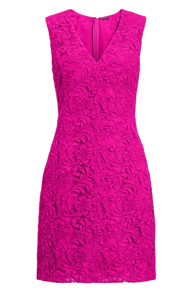 Mini Vestido de Cóctel ADAM LIPPES Rosa Fucsia Elástico Algodón Encaje Cuello en V 8 = M Foto 2 de 4