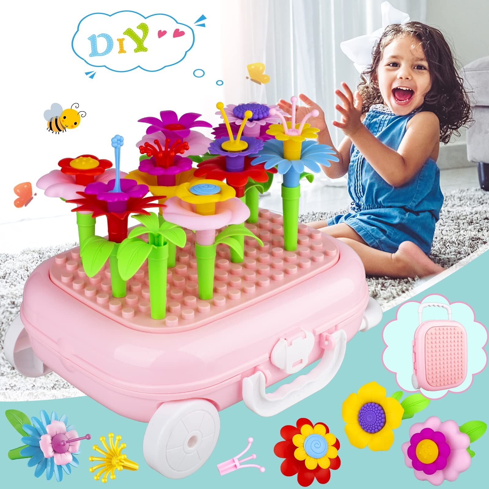 Flower Garden Building Toys for Kids with Storage Case, STEM Educational Toy Set