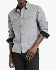 Men's Heavyweight  Standard Fit Flannel Button-Down Shirt- Gray- Medium