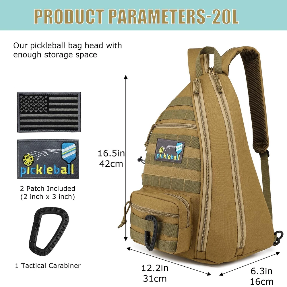 Pickleball Bag Tactical Pickleball Backpack for Women Men Adjustable Sling Bag