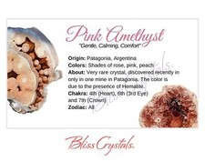 PINK AMETHYST Crystal Information Card, Double sided #HC173