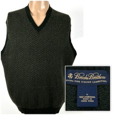 Brooks Brothers Sweater Vest Mens Extra Fine Italian Merino Wool Green LARGE