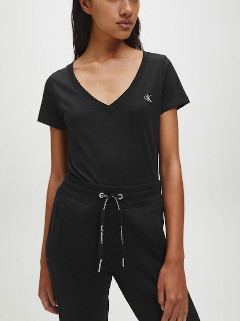 Calvin Klein Jeans EMBROIDERYLOGO V-Neck SLIM TEE Basic T-Shirts Black RRP £45 image 8