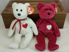 TY VALENTINO white  VALENTINA pink TY Beanie Baby Pair Lot of 2