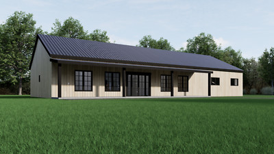 Barndominium House Plan, 3 Bedroom 2 Bath with 2 car garage, 50'x36' Plan| PDF