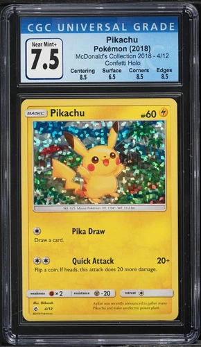 2018 Pokemon McDonald's Collection Confetti Holo Pikachu #4 CGC 7.5 NRMT+