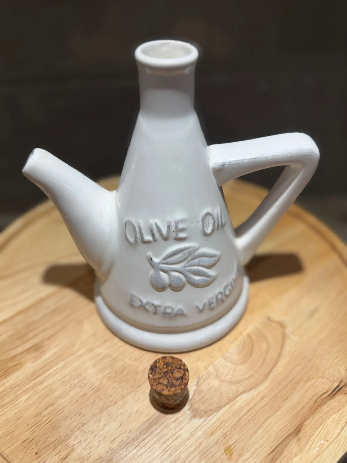 olive oil pitcher with cork stopper farmhouse