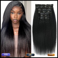 Kinky Straight Clip in Hair Extensions 8Pcs 22" Brazilian Remy Human Hair 20
