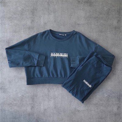 Napapijri Tracksuit Set Sweatshirt Jumper Joggers Womens Blue Size 12 Large Crop
