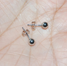 14K Solid White Gold Plain Round 4 mm Ball Studs Earrings AUTHENTIC SOLID GOLD