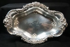 Sterling Silver Vintage Wallace 4114 Repousse Floral & Roses Oblong 6 1/2" Dish