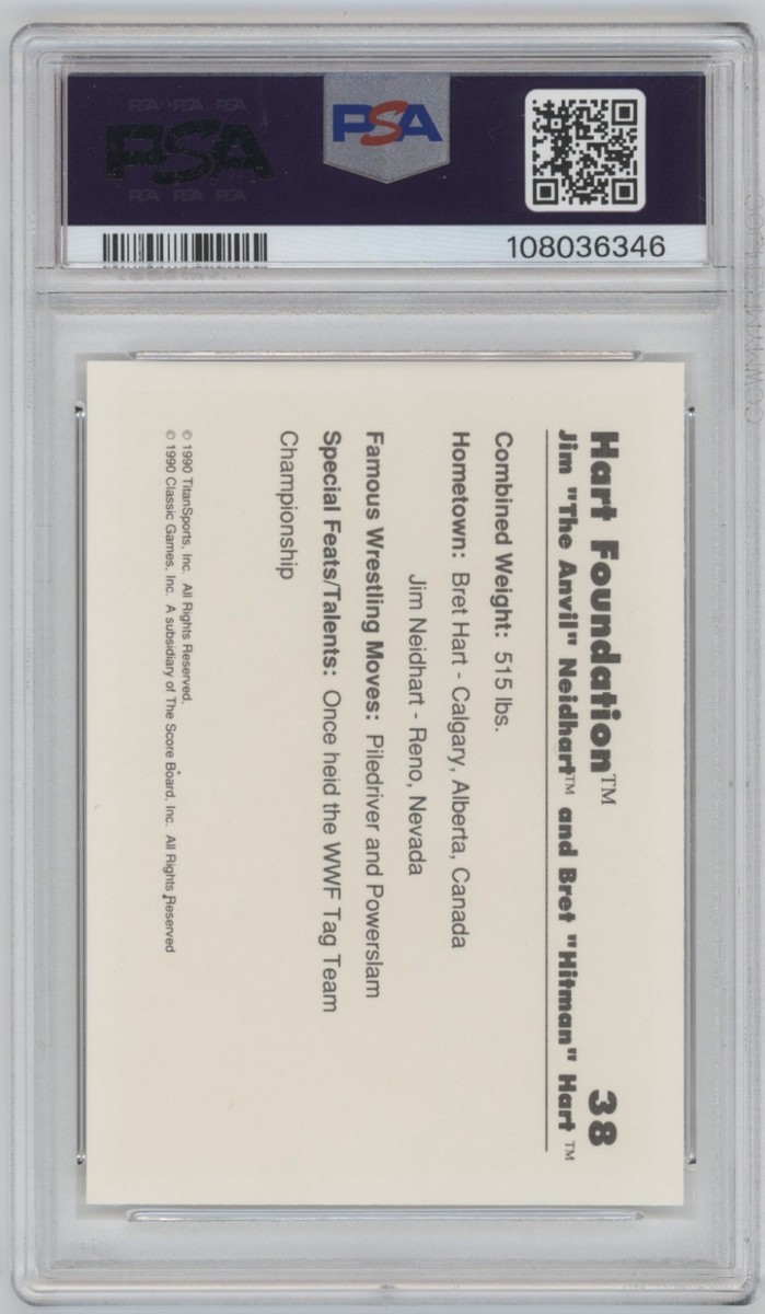 1990 Classic WWF The Hart Foundation #38 PSA 9 MINT Bret