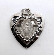 Vintage plata esterlina en forma de corazón medalla milagrosa Virgen María colgante encanto