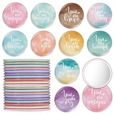 30 PCS 2.76 Inch Inspirational Compact Mirror Small Pocket Makeup Colorful Tool