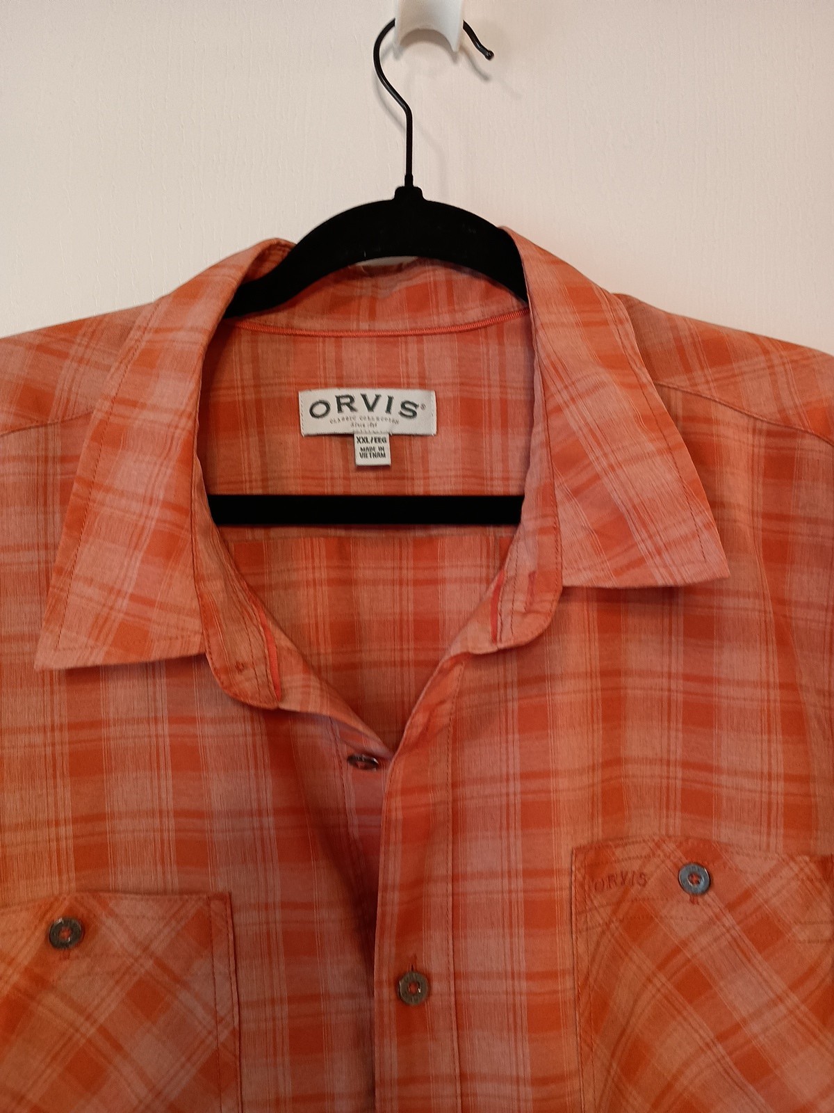ORVIS Button Down Collared Short Sleeve Orange Ch… - image 2