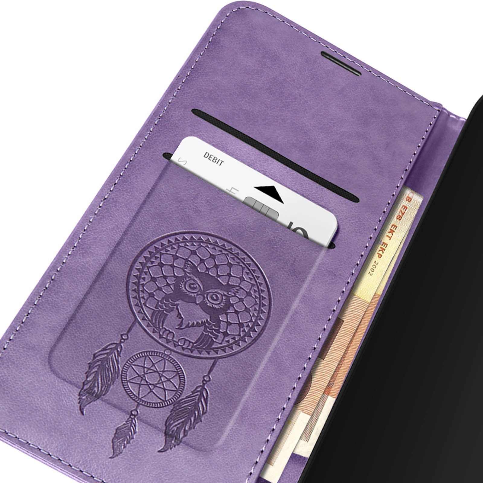 Coque iPhone 14 Pro Max violette avec attrape-rêves et support - 4