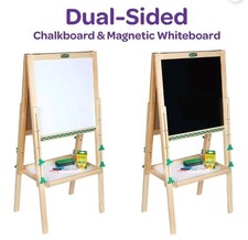 Crayola Kids Mini Dual Sided Wooden Art Easel w/ Chalkboard  Dry Erase Supplies