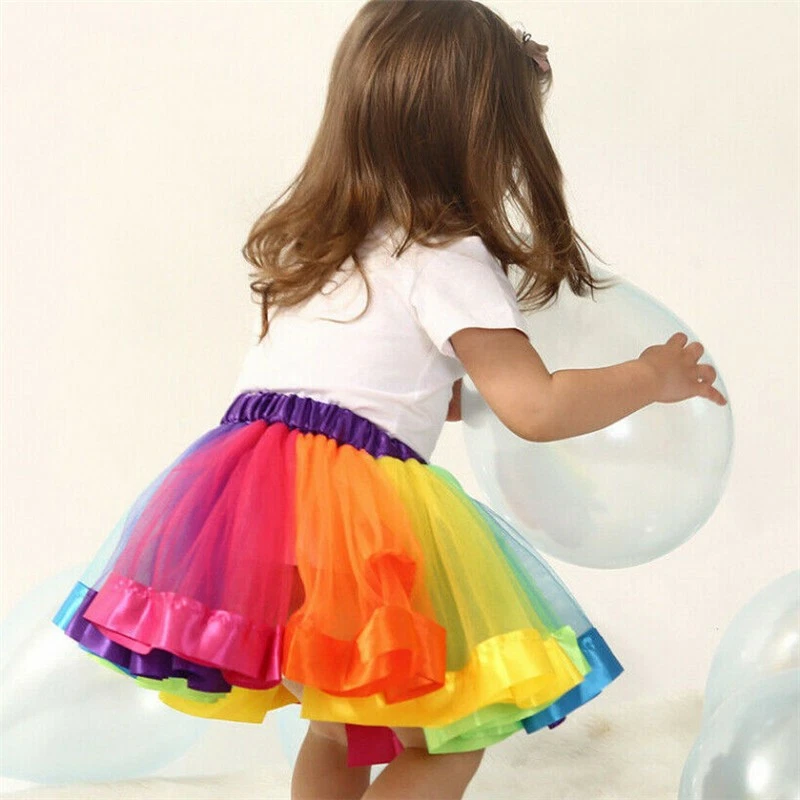 Para Lindo Niños Niñas Arco Iris Esponjoso Princesa Vestido de Baile Fiesta Tutú Falda Tul Foto 2 de 4