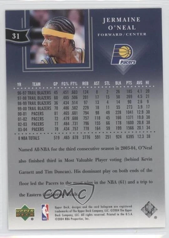 2004-05 Upper Deck All-Star Lineup Jermaine O'Neal #31 - Image 2 of 2