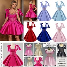 Satin Dresses Teen for Homecoimg Beaded Short Dress for Cocktail Prom Gowns