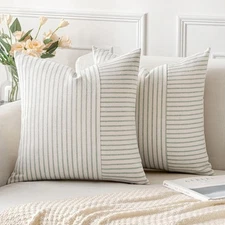 MIULEE Sage Green and Beige Patchwork Farmhouse Pillow Covers 20x20 Inch, Pac...