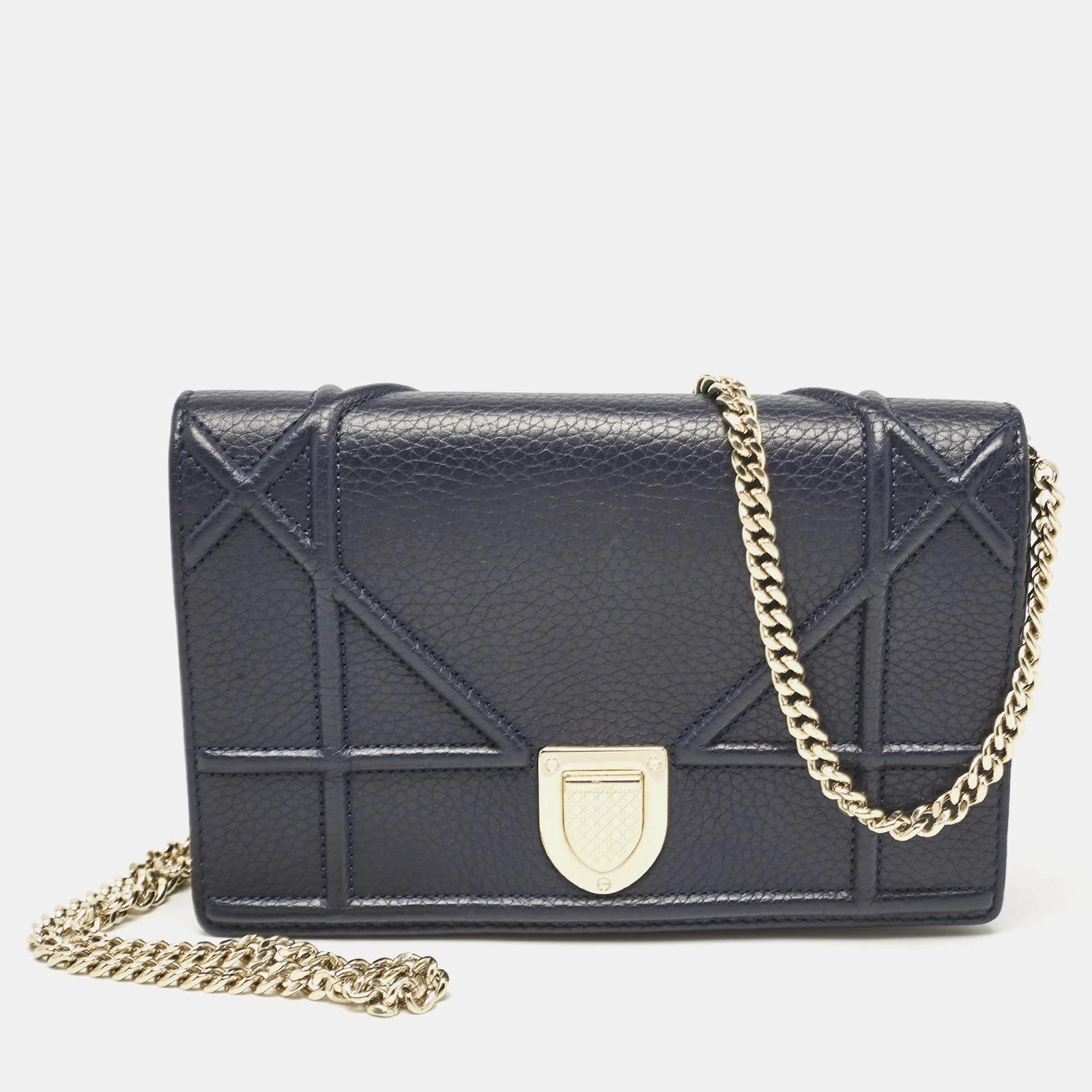 Portefeuille diorama en cuir bleu Dior sur chaîne