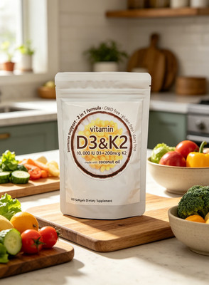 Micro Ingredients D3+K2 with Coconut Oil, 300 Softgels High Potency Supplement