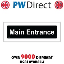 SIGN Main Entrance Front Gate Door Entry White On Black Plaque Access GG348A