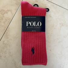 Ralph Lauren Polo Men's Socks Vintage Red Pony Logo Ribbed Old Stock