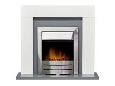 Adam Dakota Fireplace Pure White & Grey + Colorado Electric Fire Brushed Steel,
