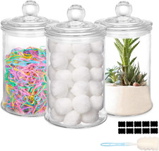 3 Pack Glass Apothecary Jars with Lids, 25Oz Clear Bathroom Accessories Canister