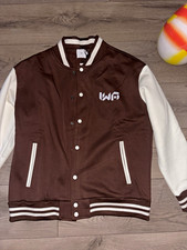 Men's Brown/White Varsity Jacket Snap Front Fleece Pockets L WG I WNT IT ALL