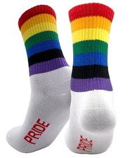 Holiday Hero Rainbow Pride Crew Socks, White Calf High Socks 5-10,