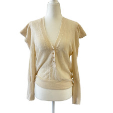 Veronica Beard Merino Wool Henley Sweater Womens Size S Ivory Flutter Open Knit