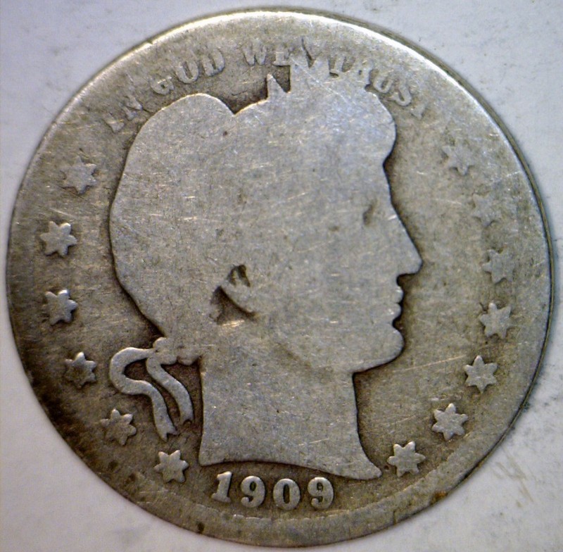 1909 Barber Quarter SILVER Coin FULL BOLD DATE  LOW SHIP  NR AUCTION