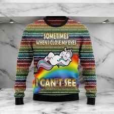 Funny Unicorn Close My Eyes Ugly Christmas Sweater, Magical Xmas Top