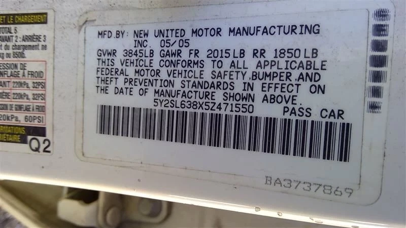 Engine 1.8L VIN 8 8th Digit Opt LV6 Fits 05-08 Pontiac Vibe OEM - Image 4 of 4