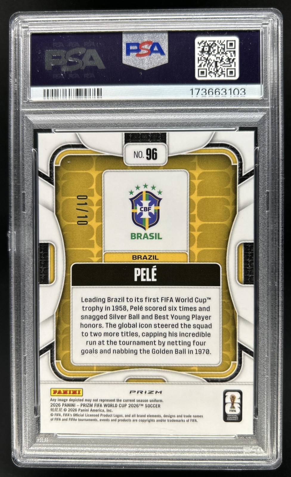 2026 Panini Prizm World Cup Pele Gold #/10 Brazil PSA 9 view 2