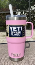 YETI Rambler 25 oz Mug w/Straw Lid-Power Pink-100% Authentic YETI