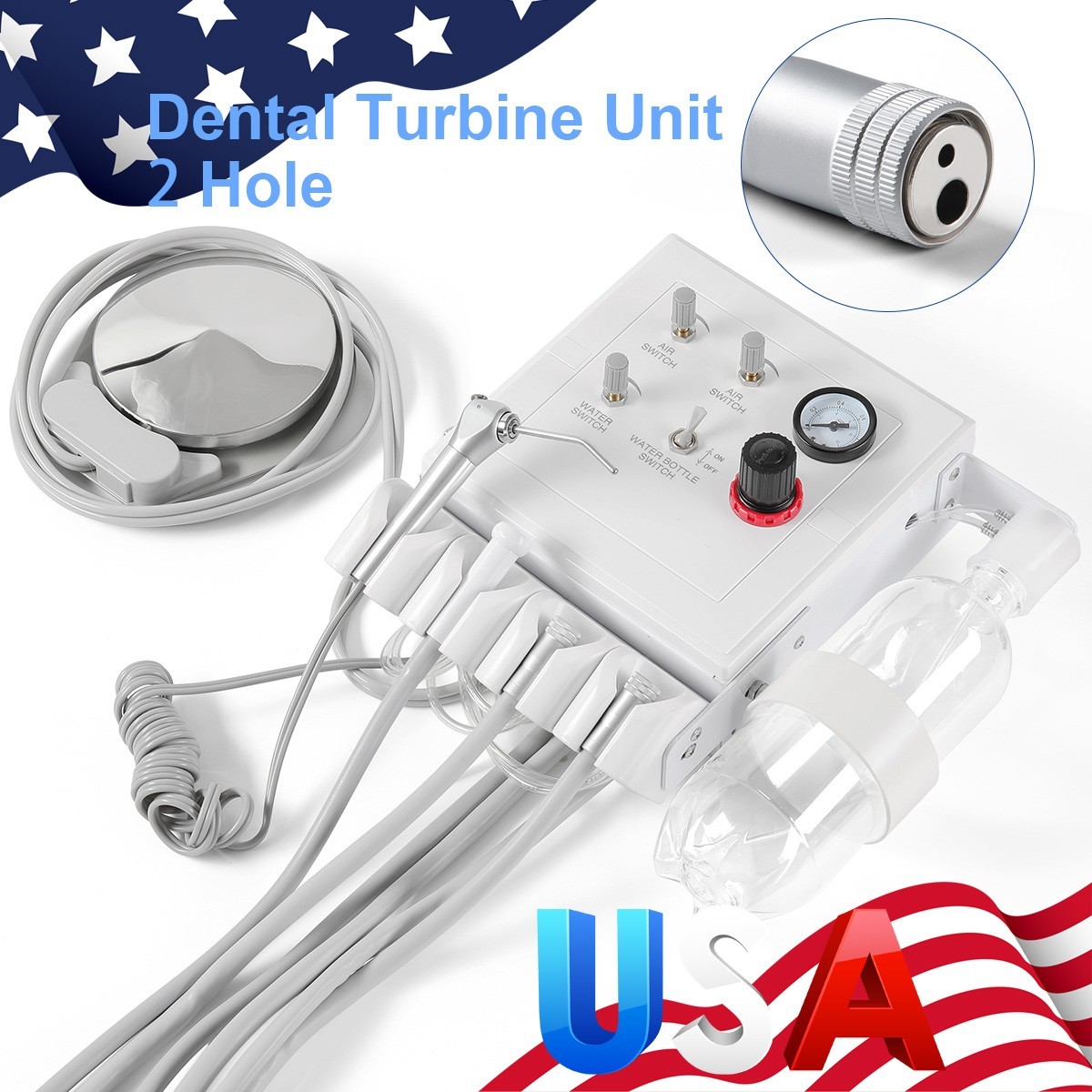 Portable Dental Turbine Unit 3Way Syringe Work with Air Comp