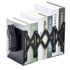 Adjustable Metal Bookends for Heavy Books - Non-Skid, Durable, Black